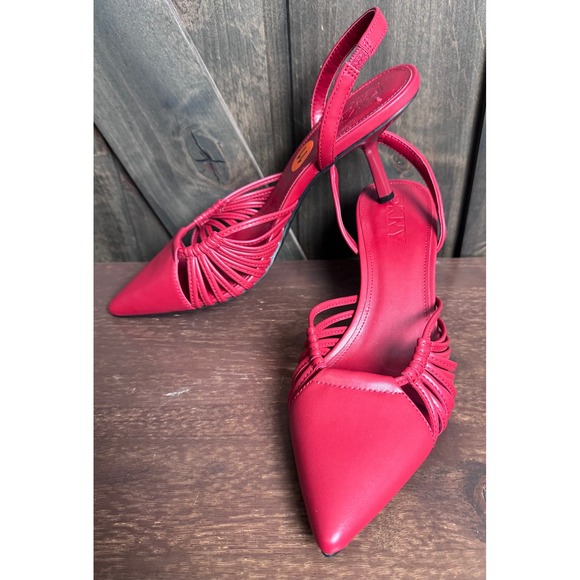 NEW DKNY Gleea Slingback Pointed Toe Woven Heels Women Size 8.5 Red - Picture 2 of 8